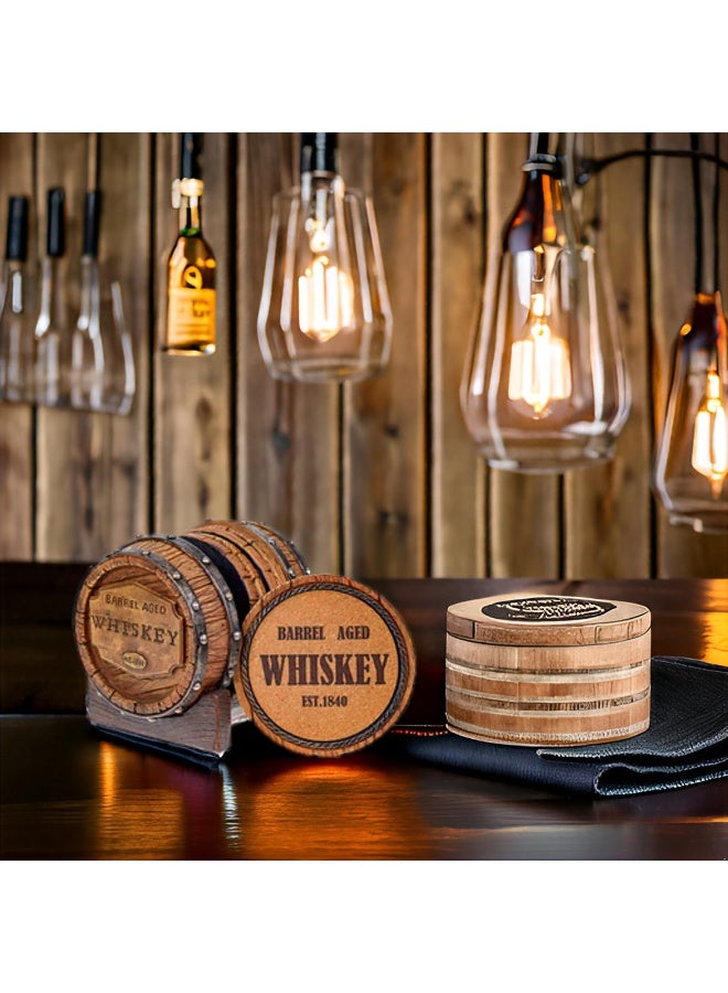 Pine Ridge 5pcs 1840 Aged Whiskey Barrel Drink Coaster Set with Holder - Rustic Bar Coasters for Whiskey Table & Bourbon Room - Unique Bar Accessories for Man Cave - Beer & Whiskey Glass Coaster - Image 5